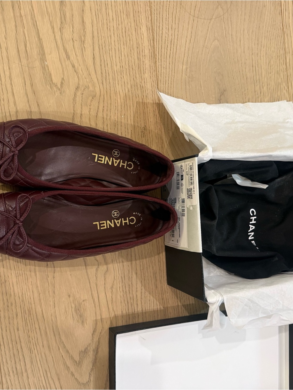 CHANEL Burgundy Quilted CC Bow Ballet Flats - Picture 7 of 7